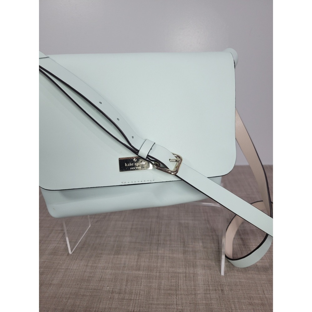Kate Spade New York Mint Green Leather Flap Crossbody Bag Gold Logo Plaque - Picture 3 of 9